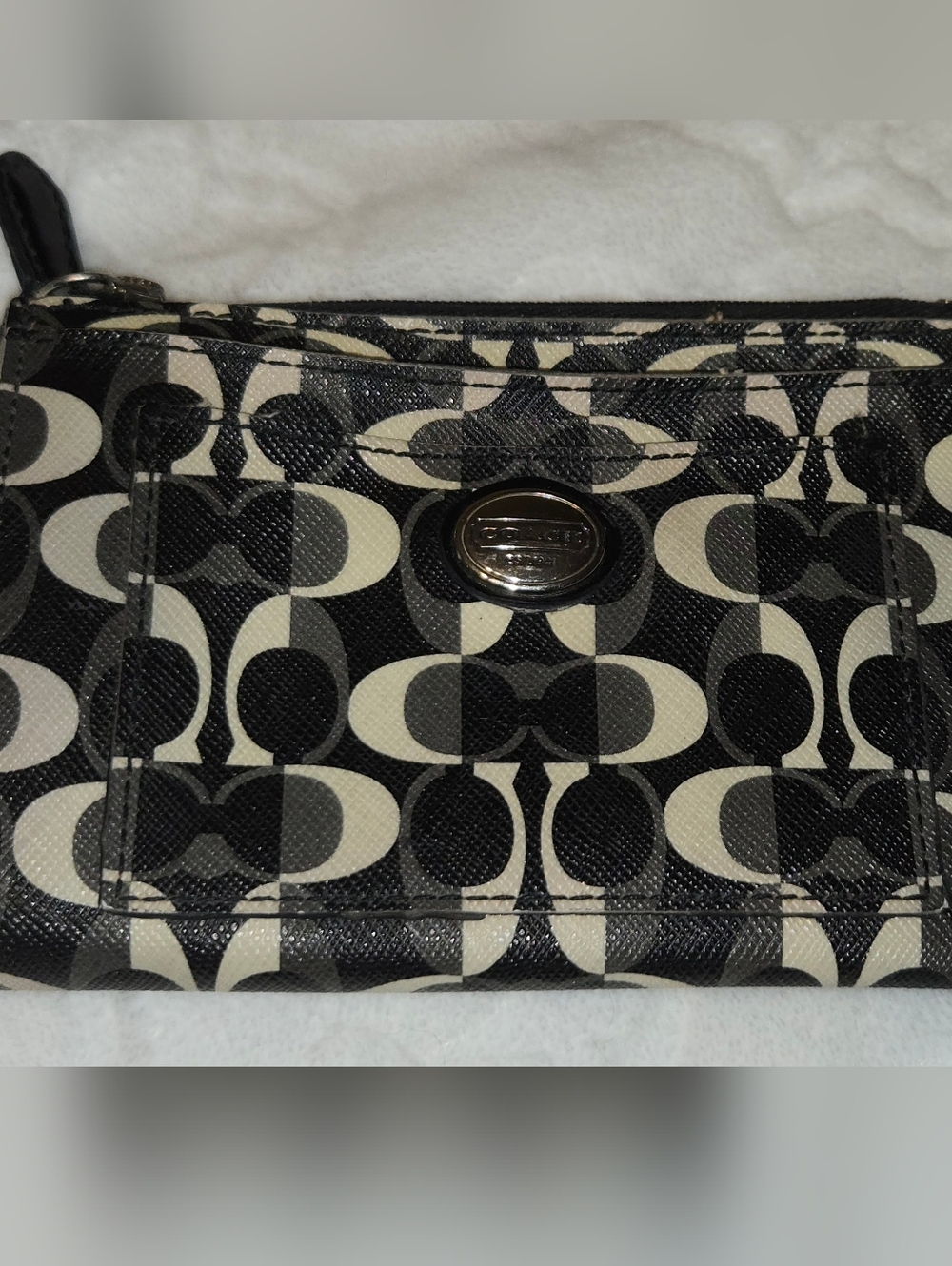 COACH Peyton Dream C Medium Skinny Wallet F50525 Black White Y2K AS-IS / FLAWS